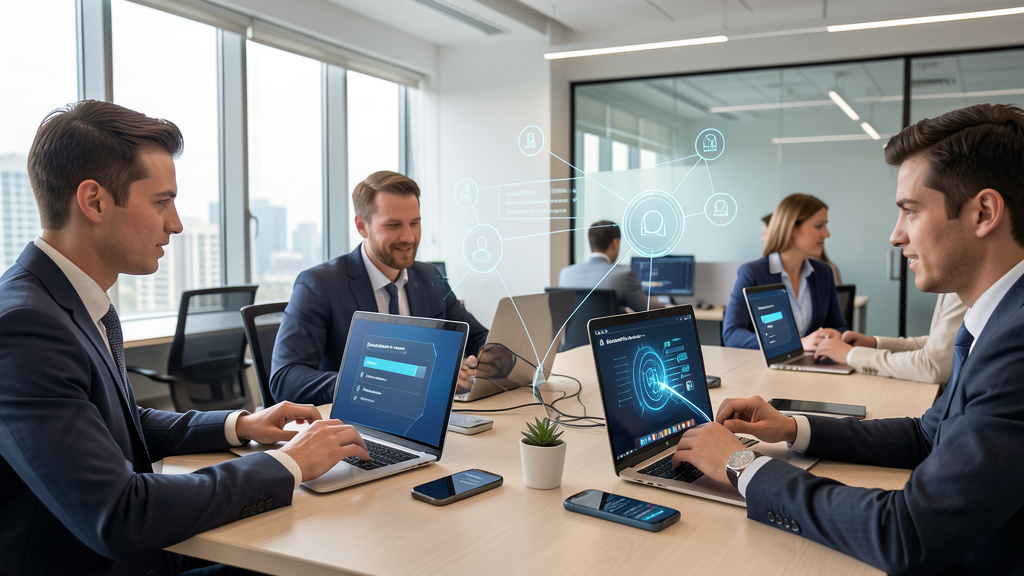 Employees signing in with passkeys across laptop and mobile devices