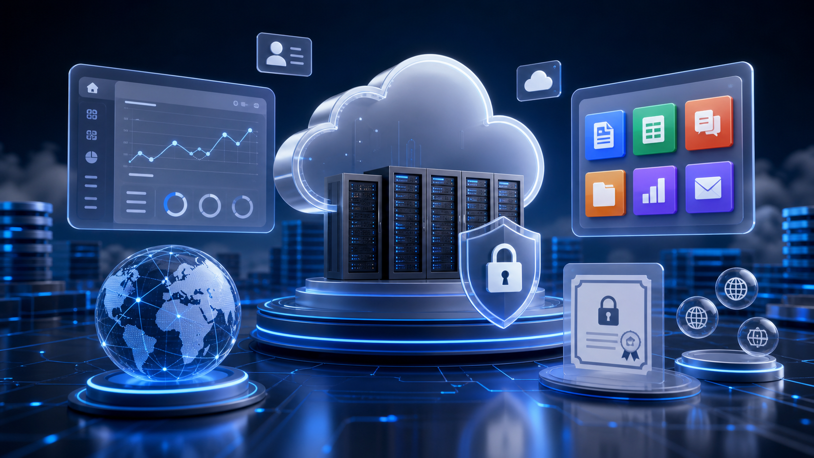 Generated cloud hosting and business cloud services visual