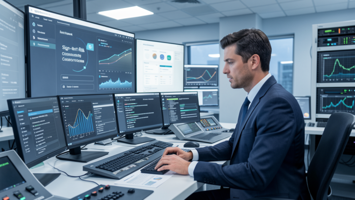 IT team monitoring sign-in risk and access policy alerts
