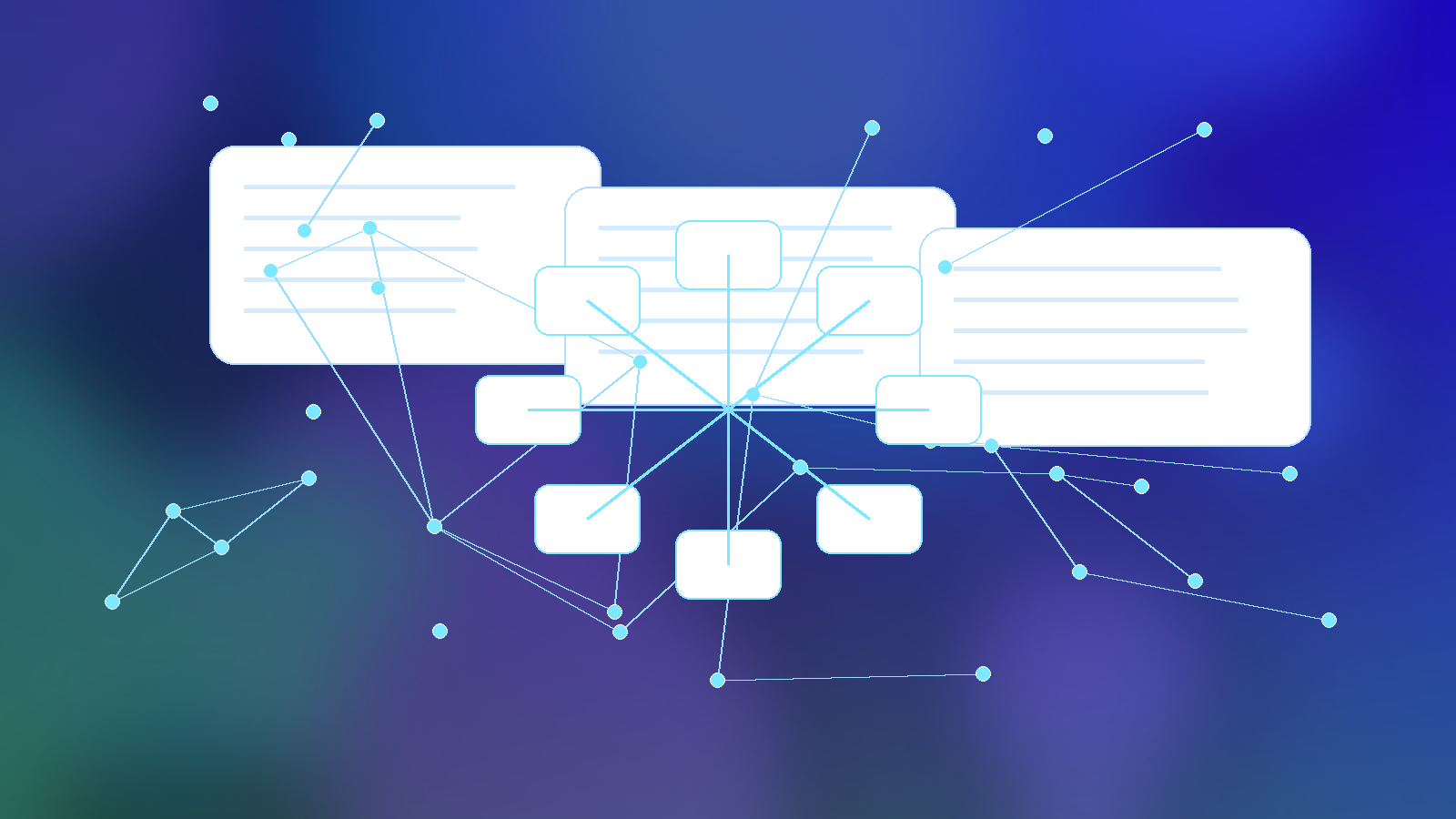 Modern email threat monitoring visualization with clean panels, signal lines, and protected mailbox icons, no text