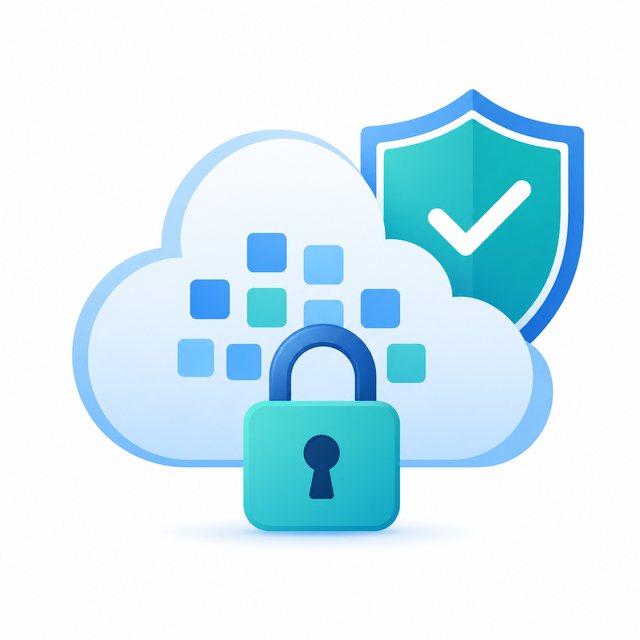 Simple icon showing encrypted backup data with cloud and lock