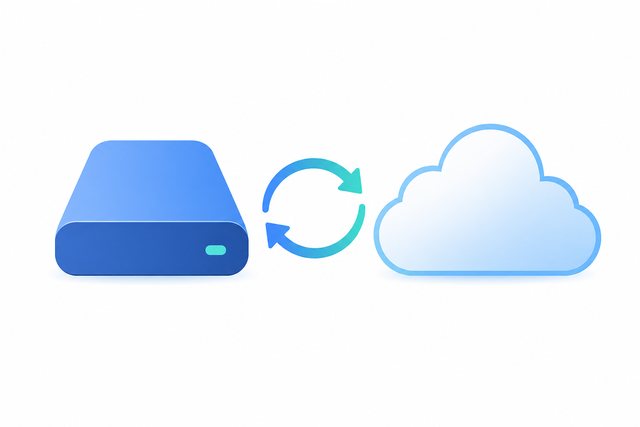 Simple icon showing local and cloud backup storage options