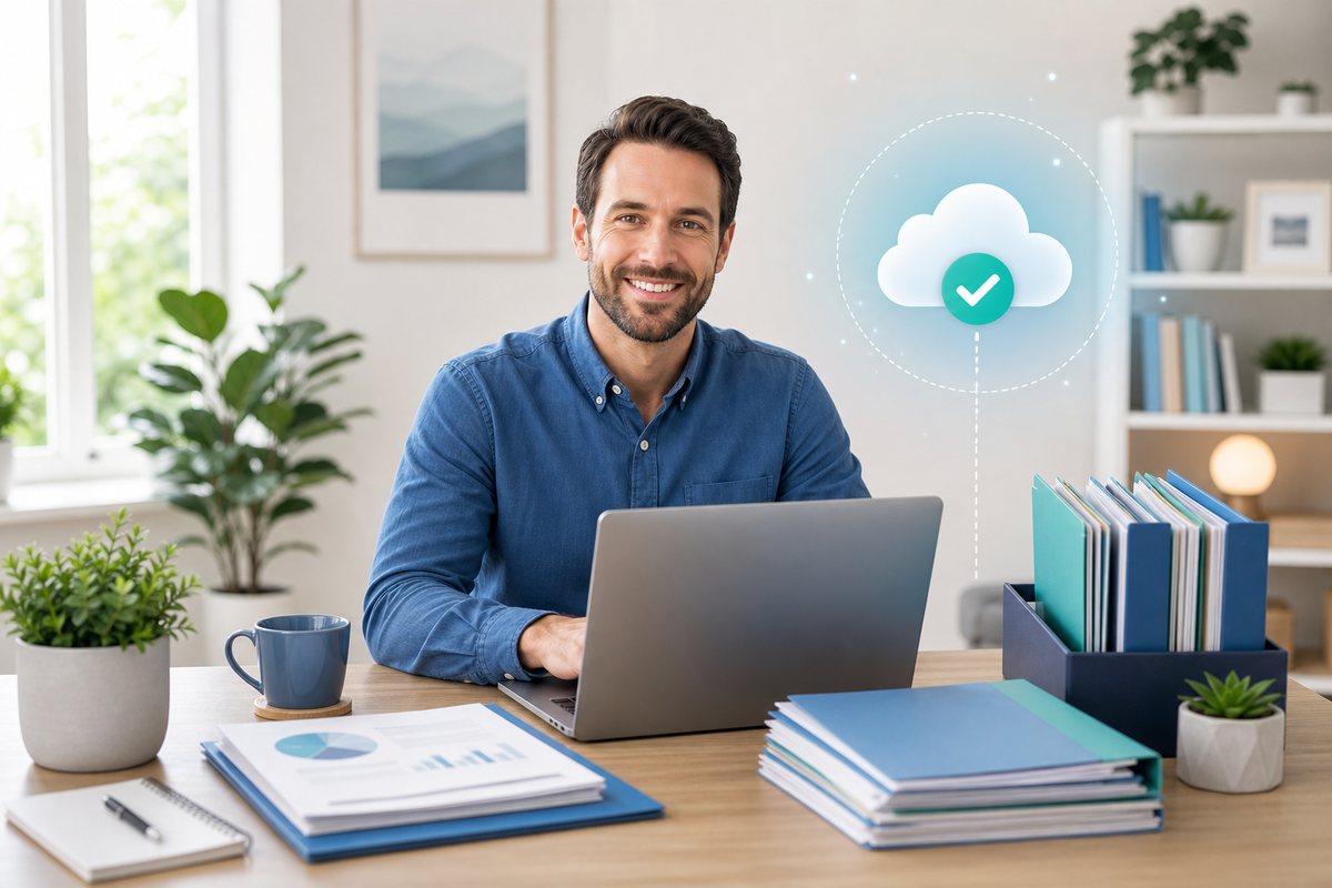 Home office consultant with files protected by managed backup