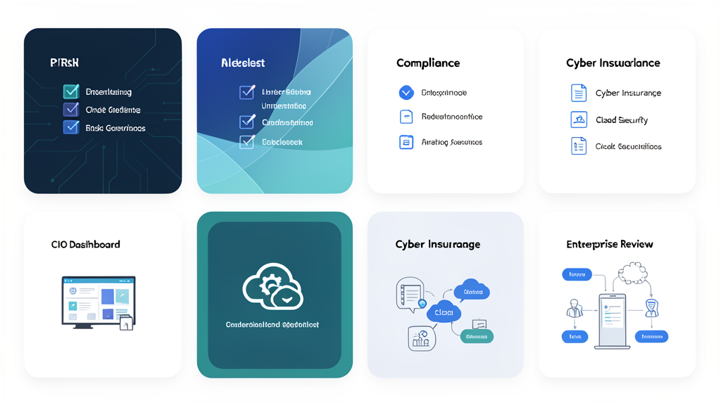 Executive IT governance and cyber insurance evidence dashboard concept