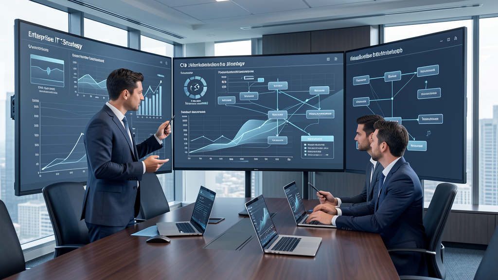 Enterprise IT leaders reviewing virtualization licensing and platform options in a boardroom