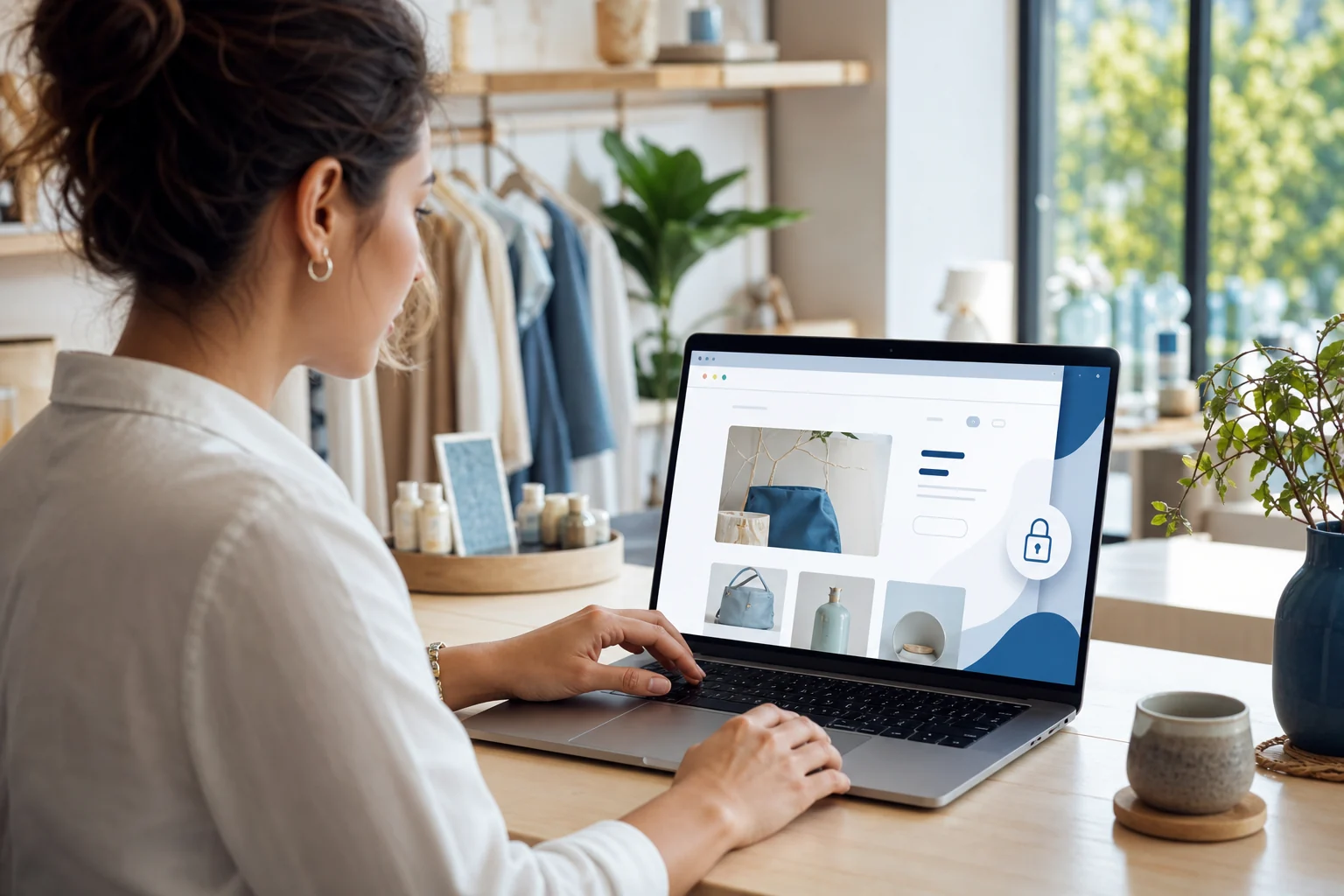 Business owner reviewing a secure website
