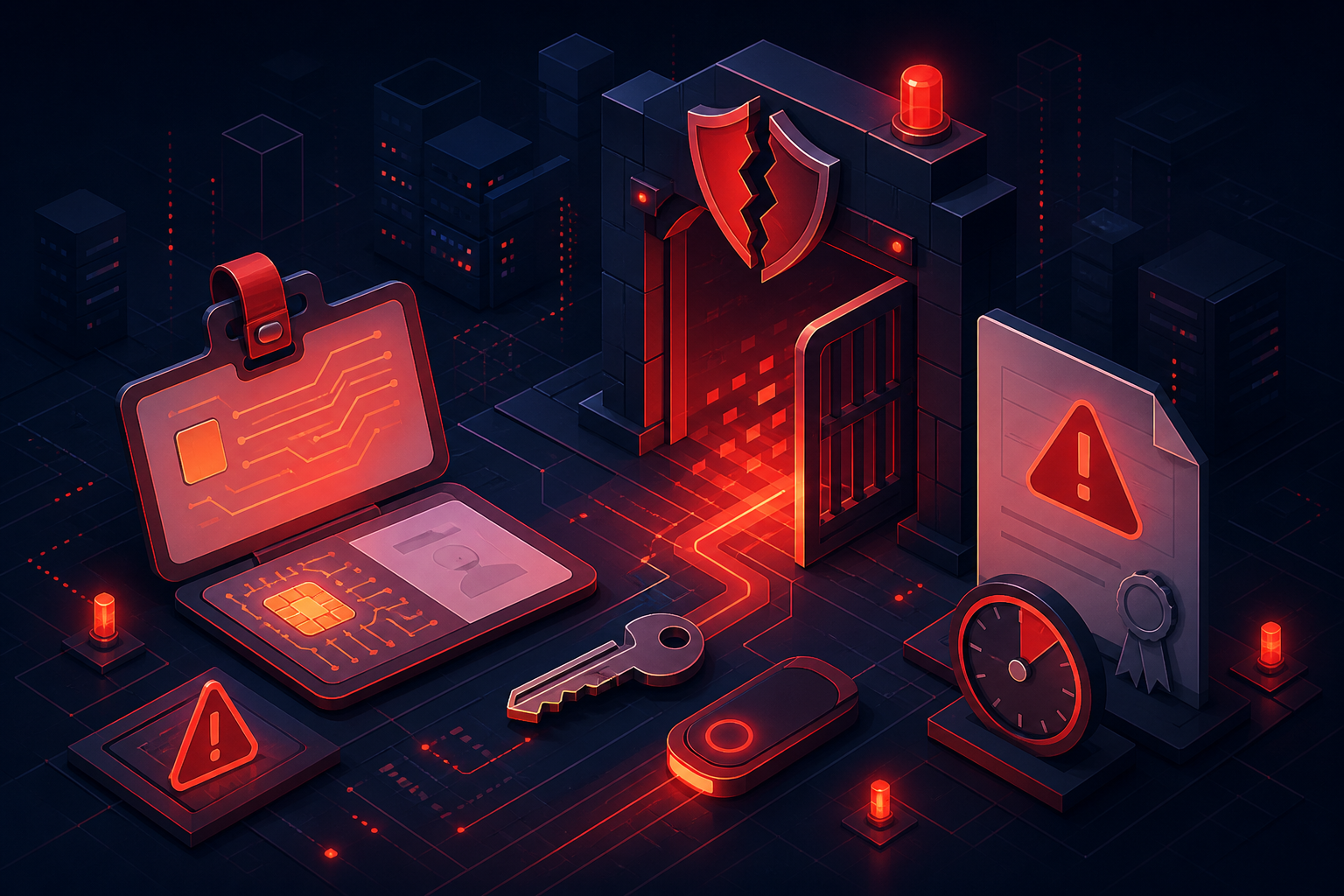 Expiring or exposed access danger and risk illustration