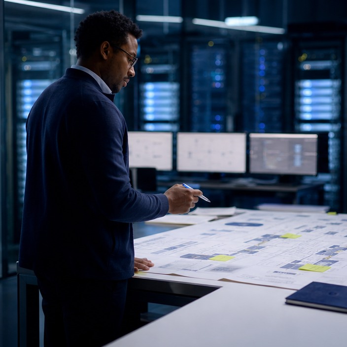 Infrastructure professional mapping a critical workload protection path