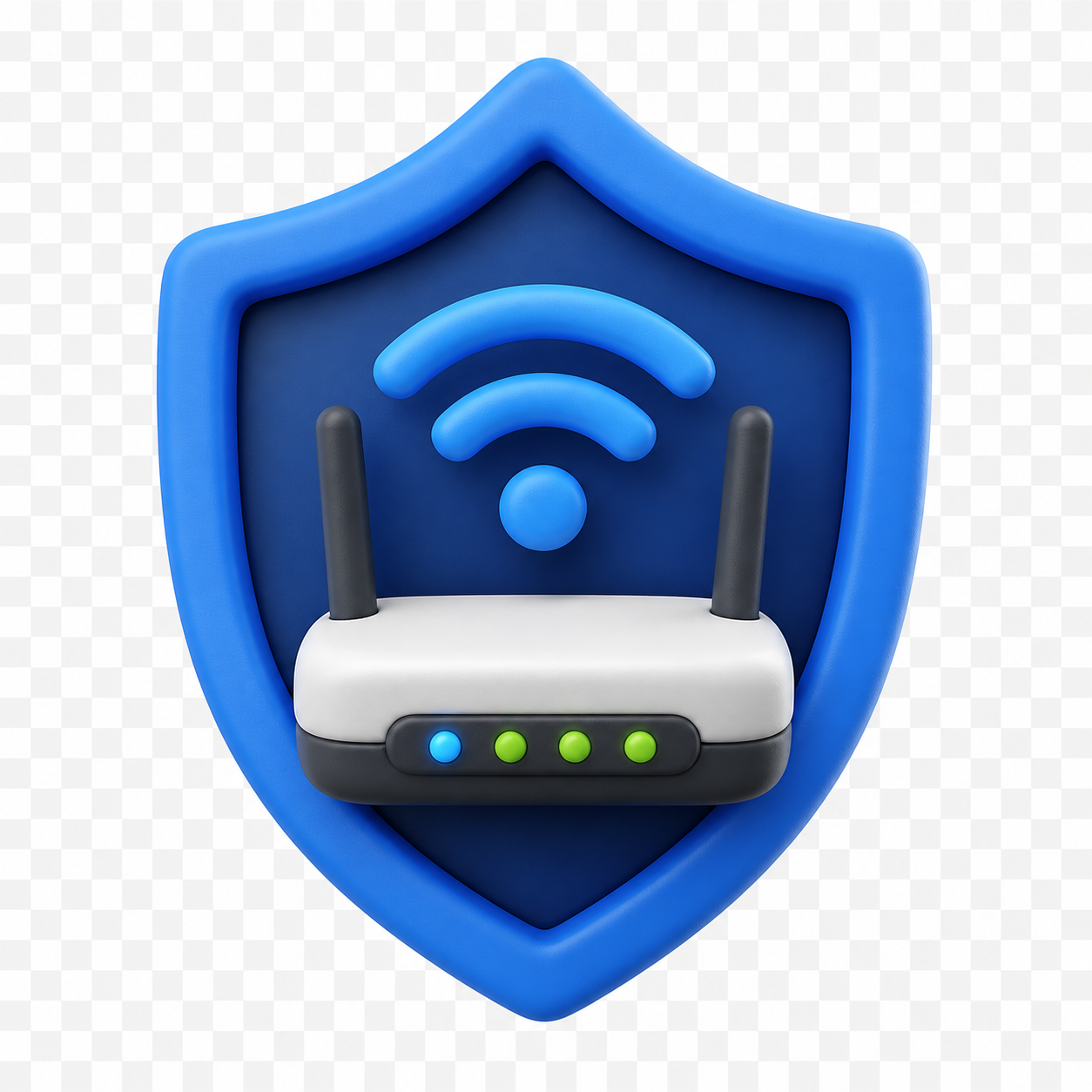 Friendly shield and Wi-Fi router icon for managed firewall security