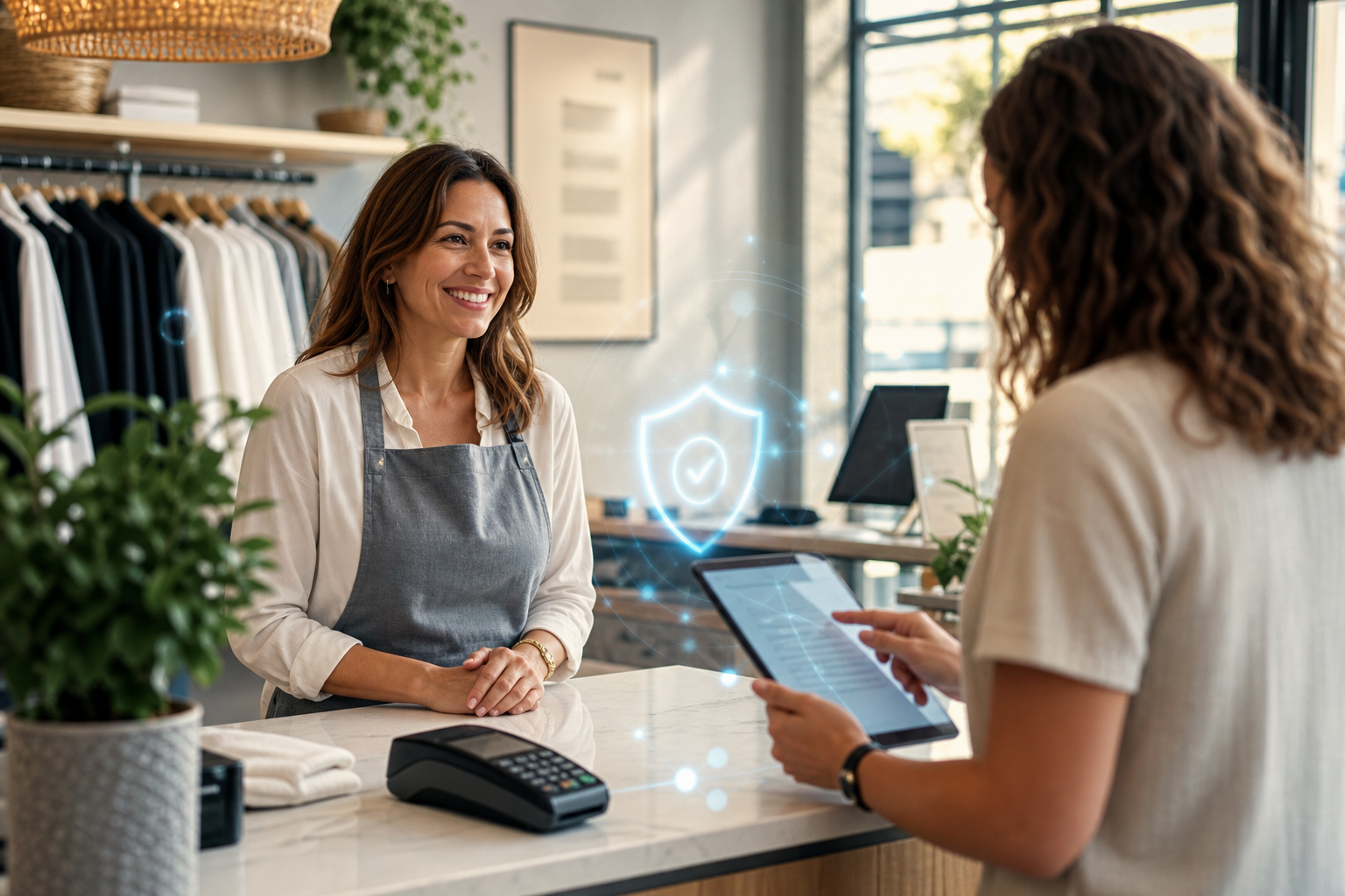 Small business shop serving customers with a protected network concept