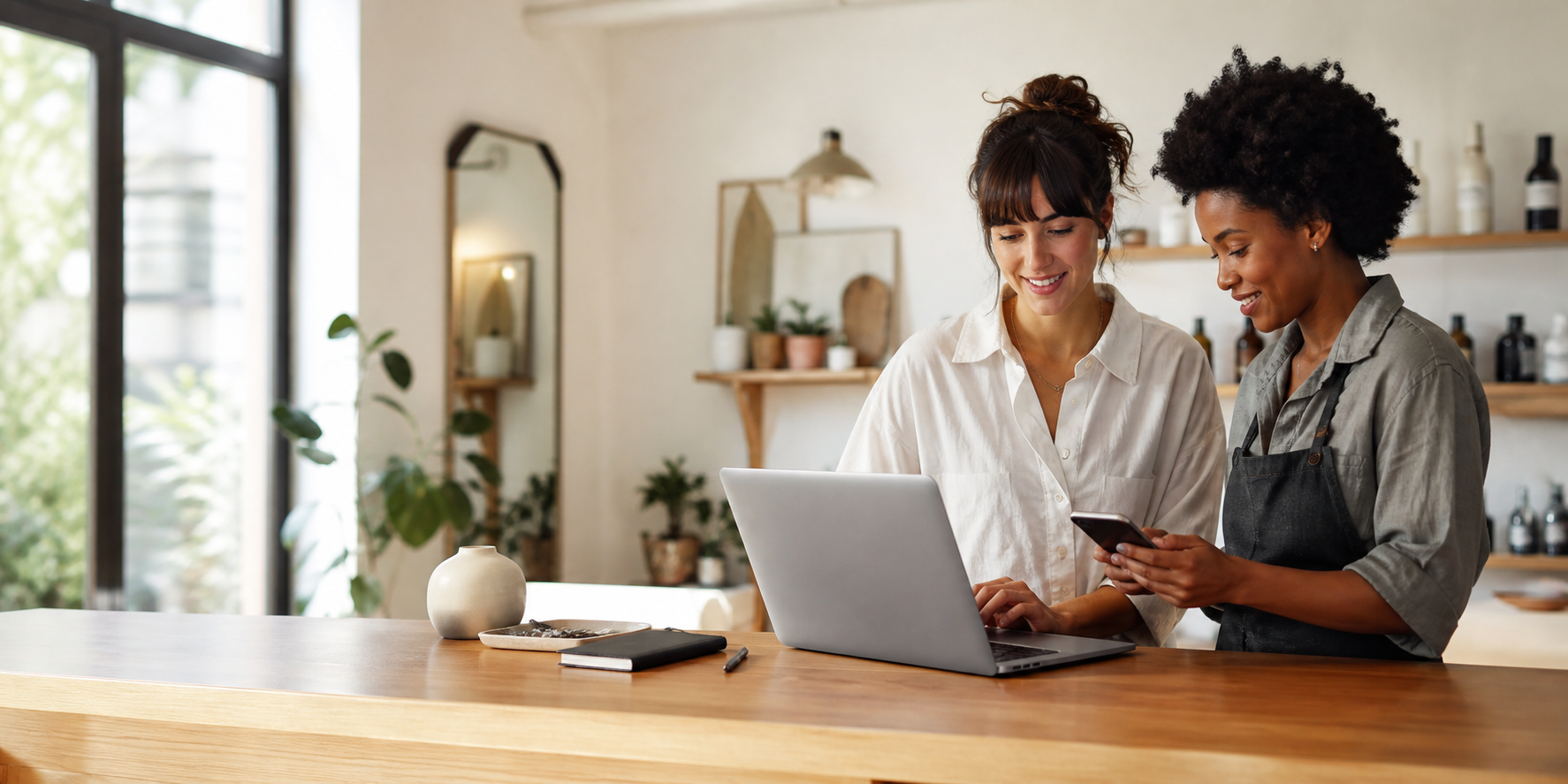 Small business team preparing online bookings and customer service