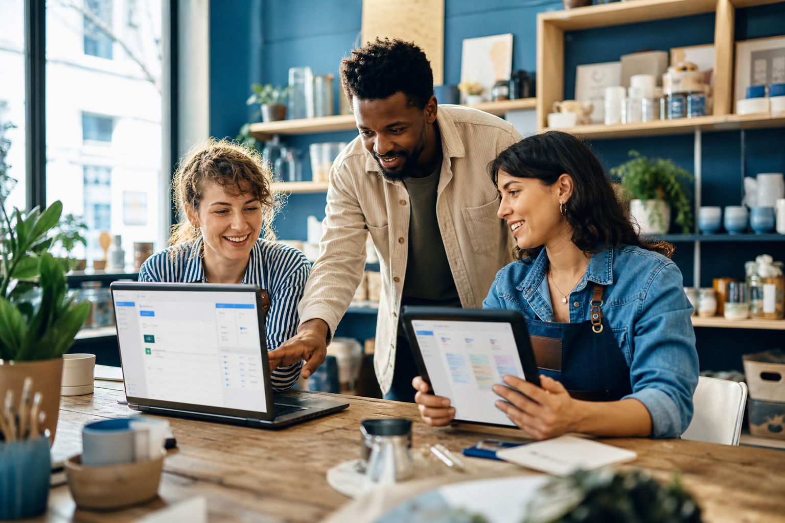 Small business team coordinating email, calendars, and shared work