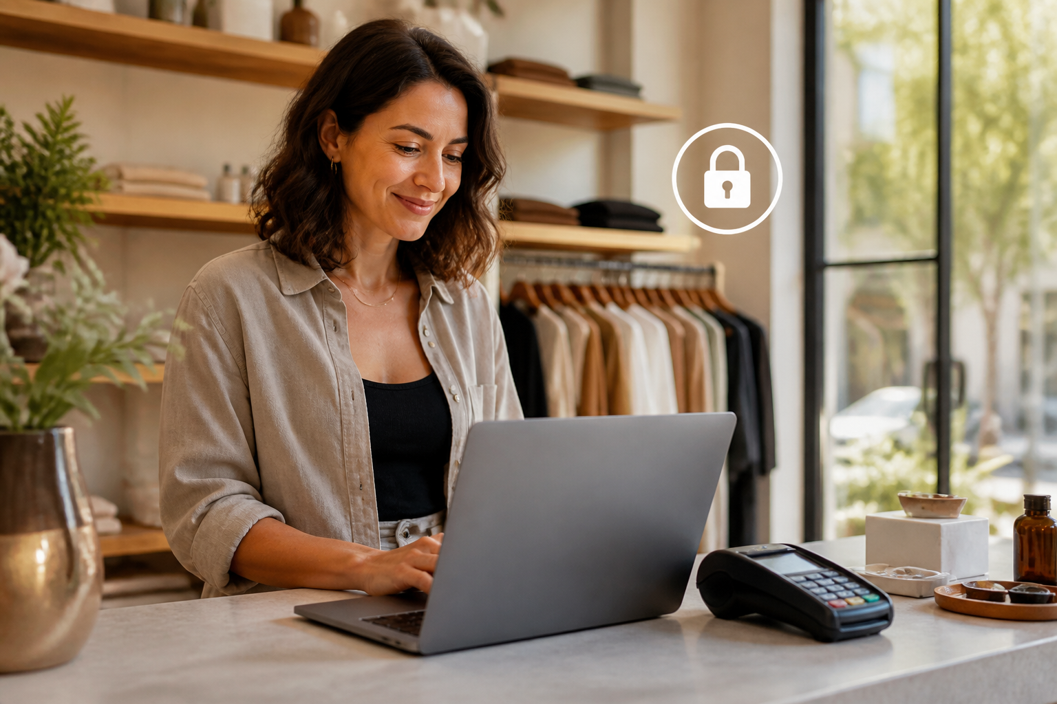 Small business owner managing a trustworthy online customer transaction