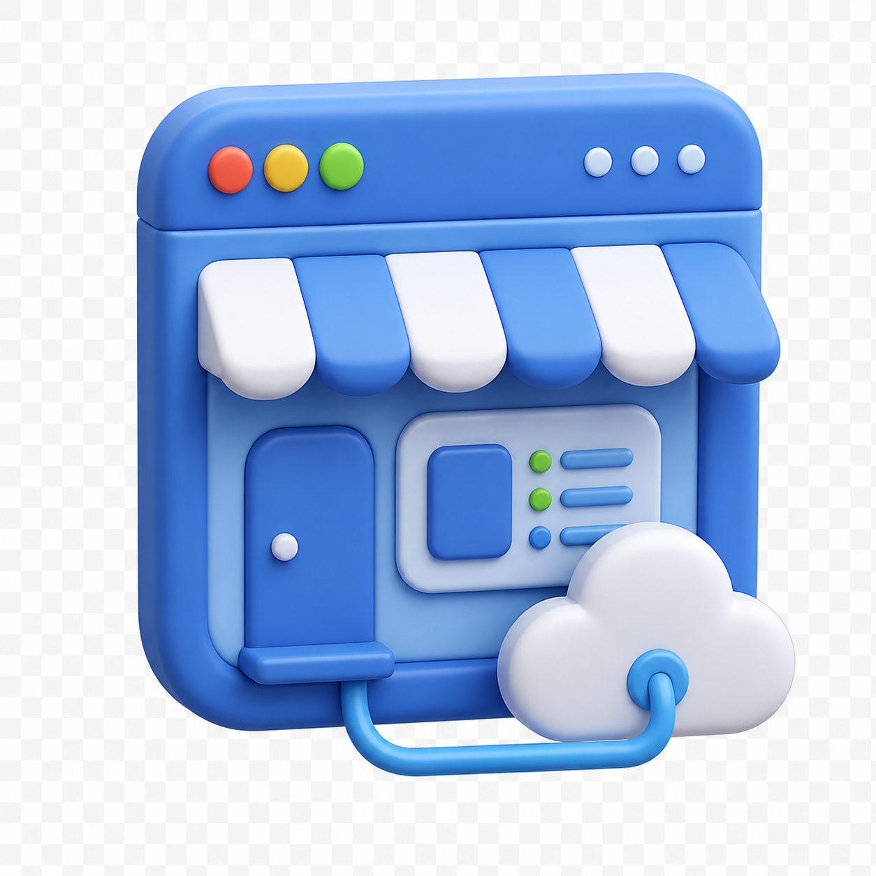 Friendly storefront and cloud icon for managed web hosting